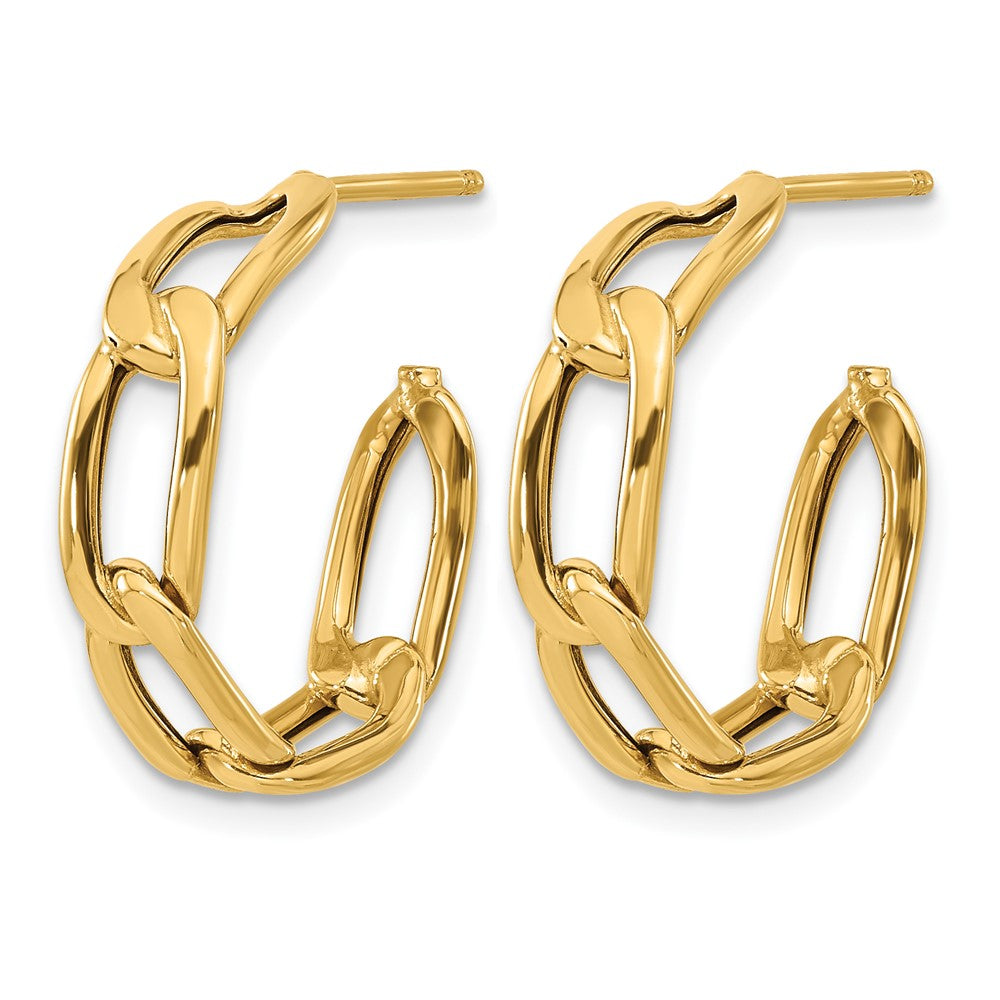 14K Polished Link Post Hoop Earrings