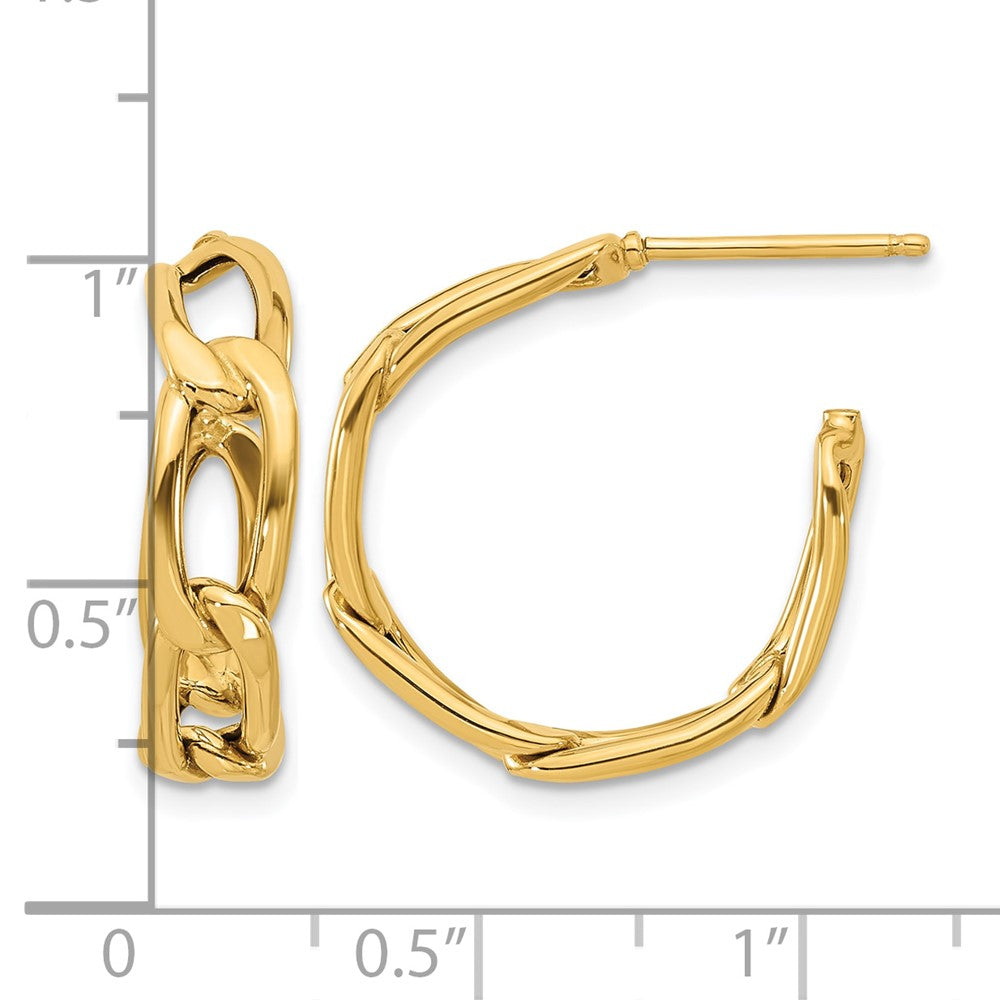 14K Polished Link Post Hoop Earrings