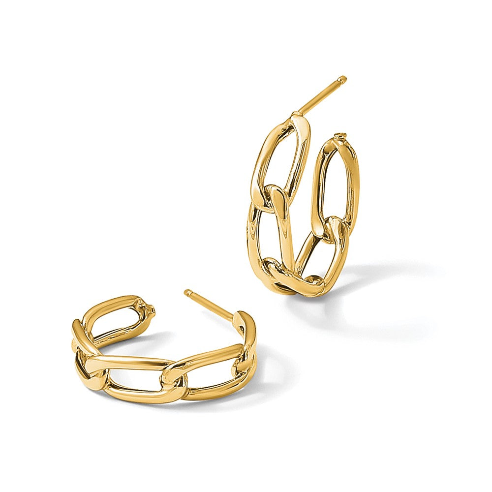 14K Polished Link Post Hoop Earrings