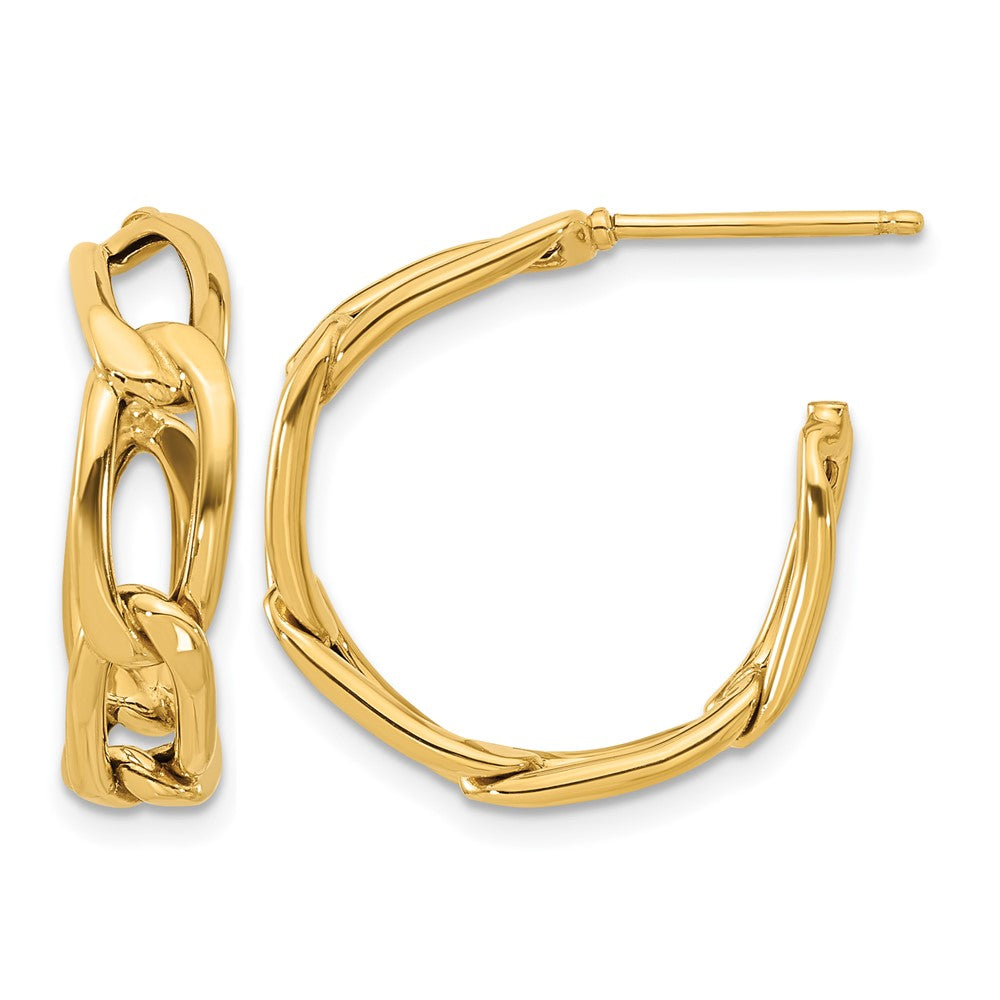 14K Polished Link Post Hoop Earrings
