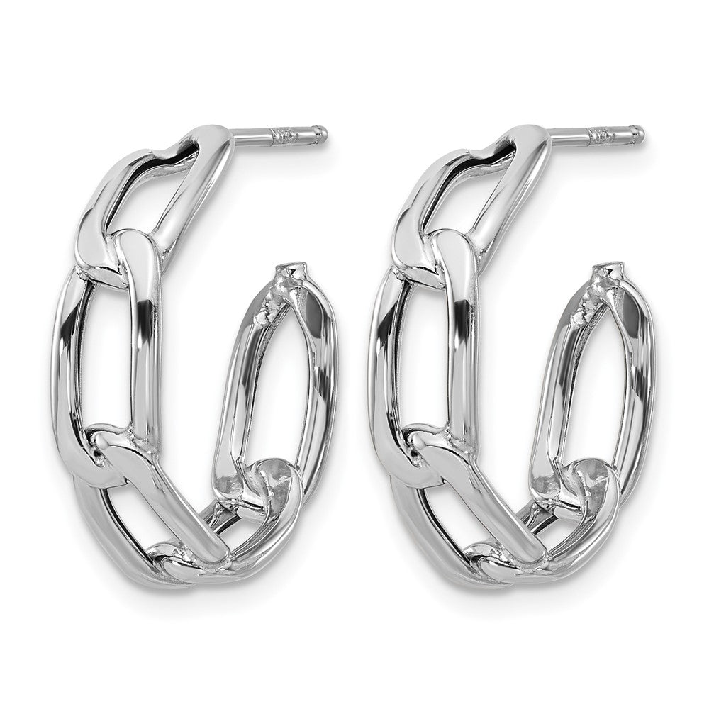 14K w/Wht RH-plating Polished Link Post Hoop Earrings