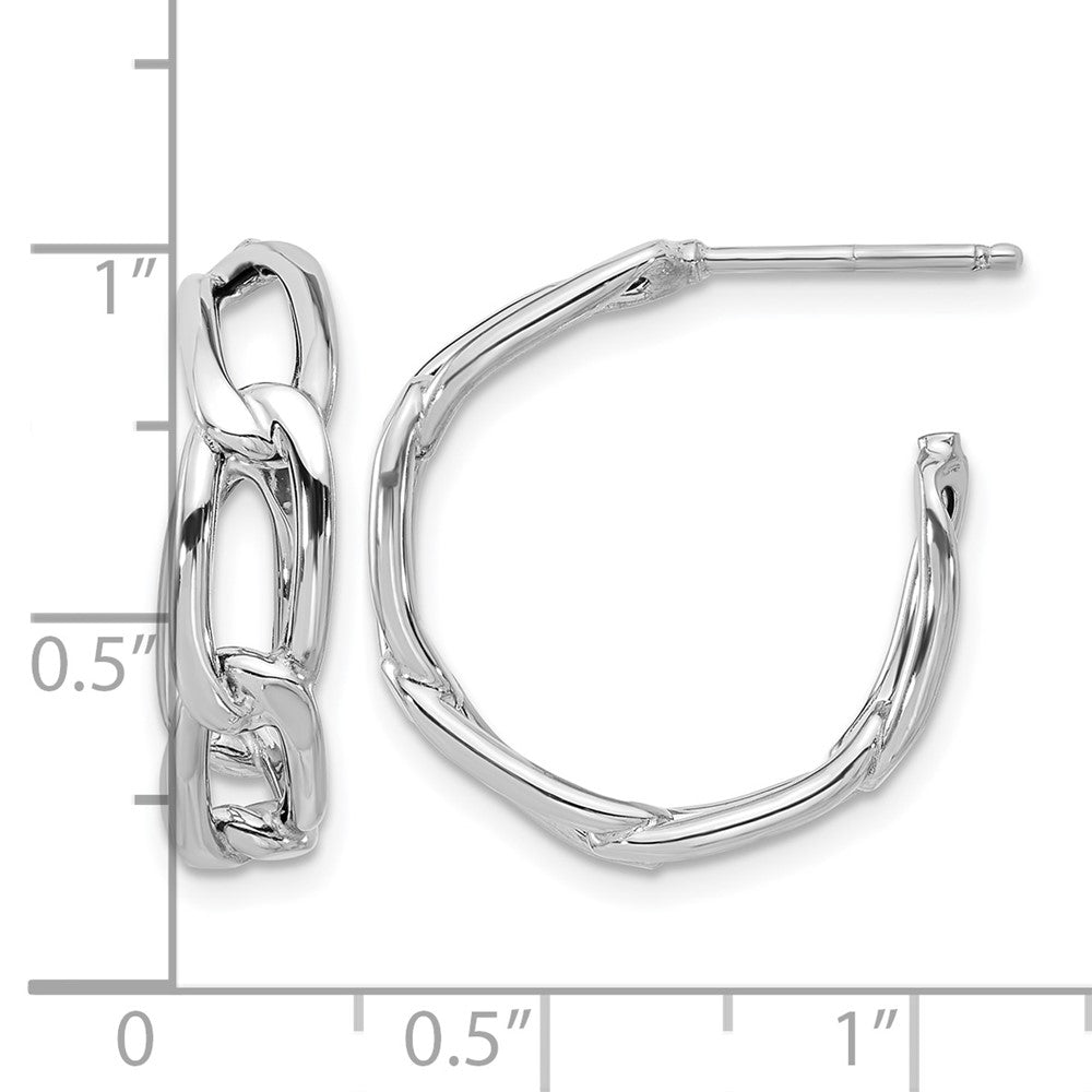 14K w/Wht RH-plating Polished Link Post Hoop Earrings