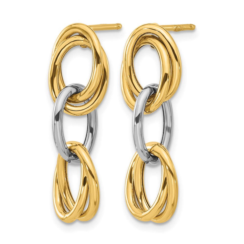 14K with Rhodium Polished Ovals Dangle Earrings