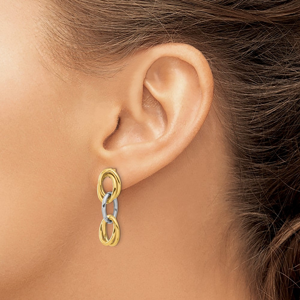14K with Rhodium Polished Ovals Dangle Earrings