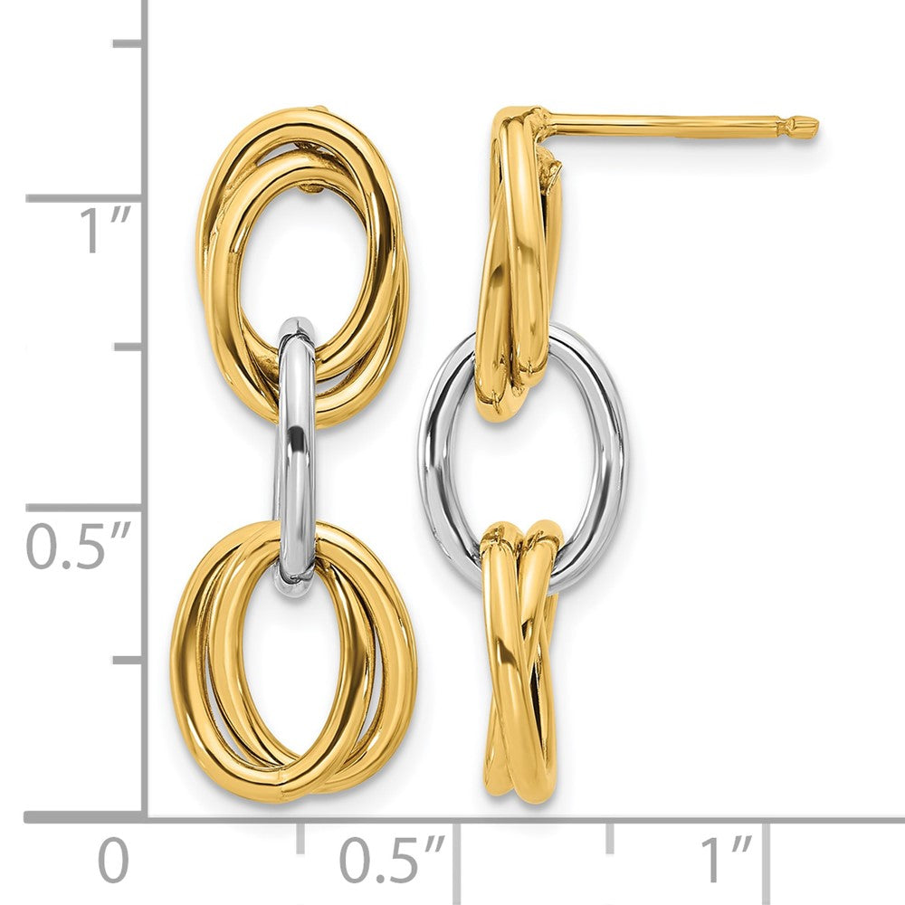 14K with Rhodium Polished Ovals Dangle Earrings