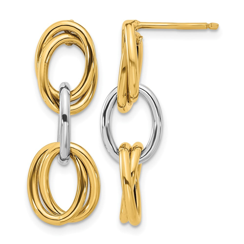 14K with Rhodium Polished Ovals Dangle Earrings