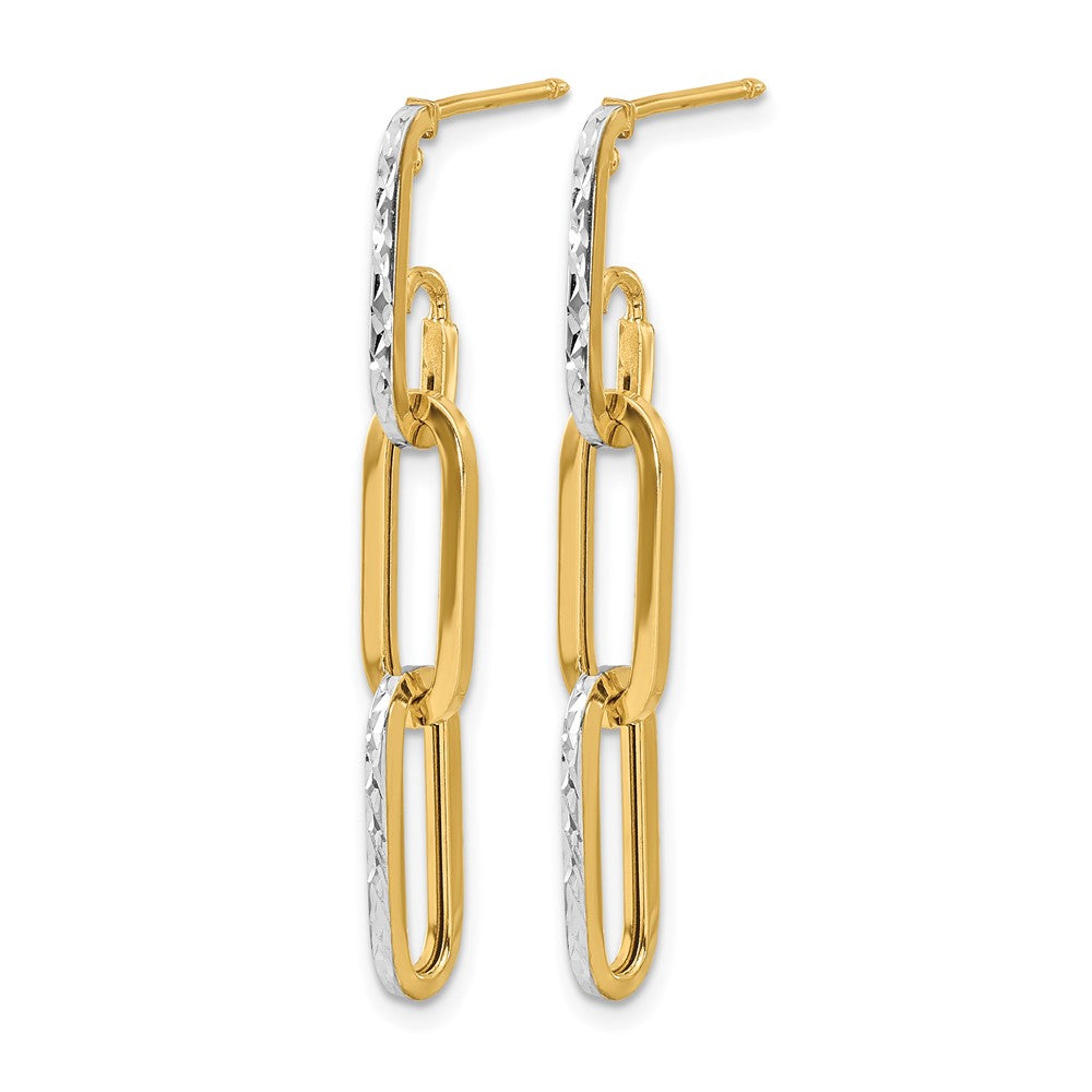 14K with White Rhodium Pol and Diamond-cut Link Dangle Earrings