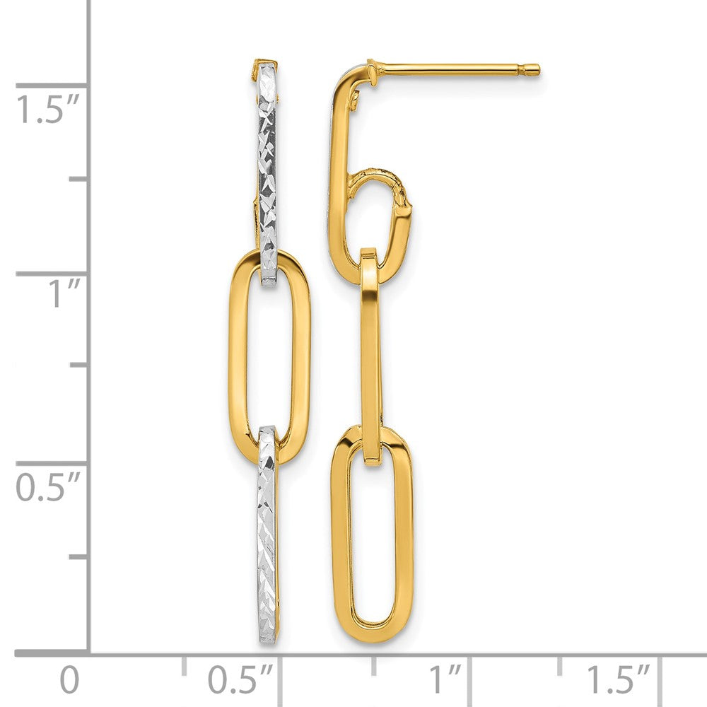 14K with White Rhodium Pol and Diamond-cut Link Dangle Earrings