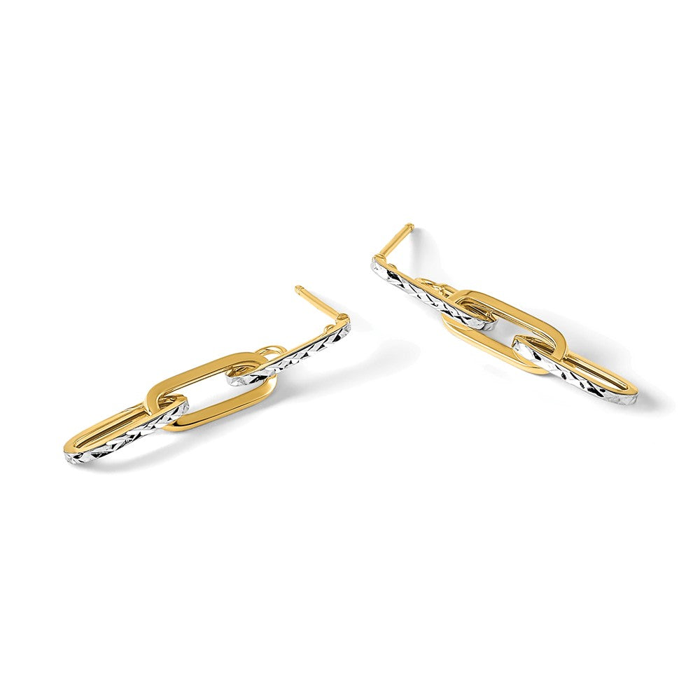 14K with White Rhodium Pol and Diamond-cut Link Dangle Earrings