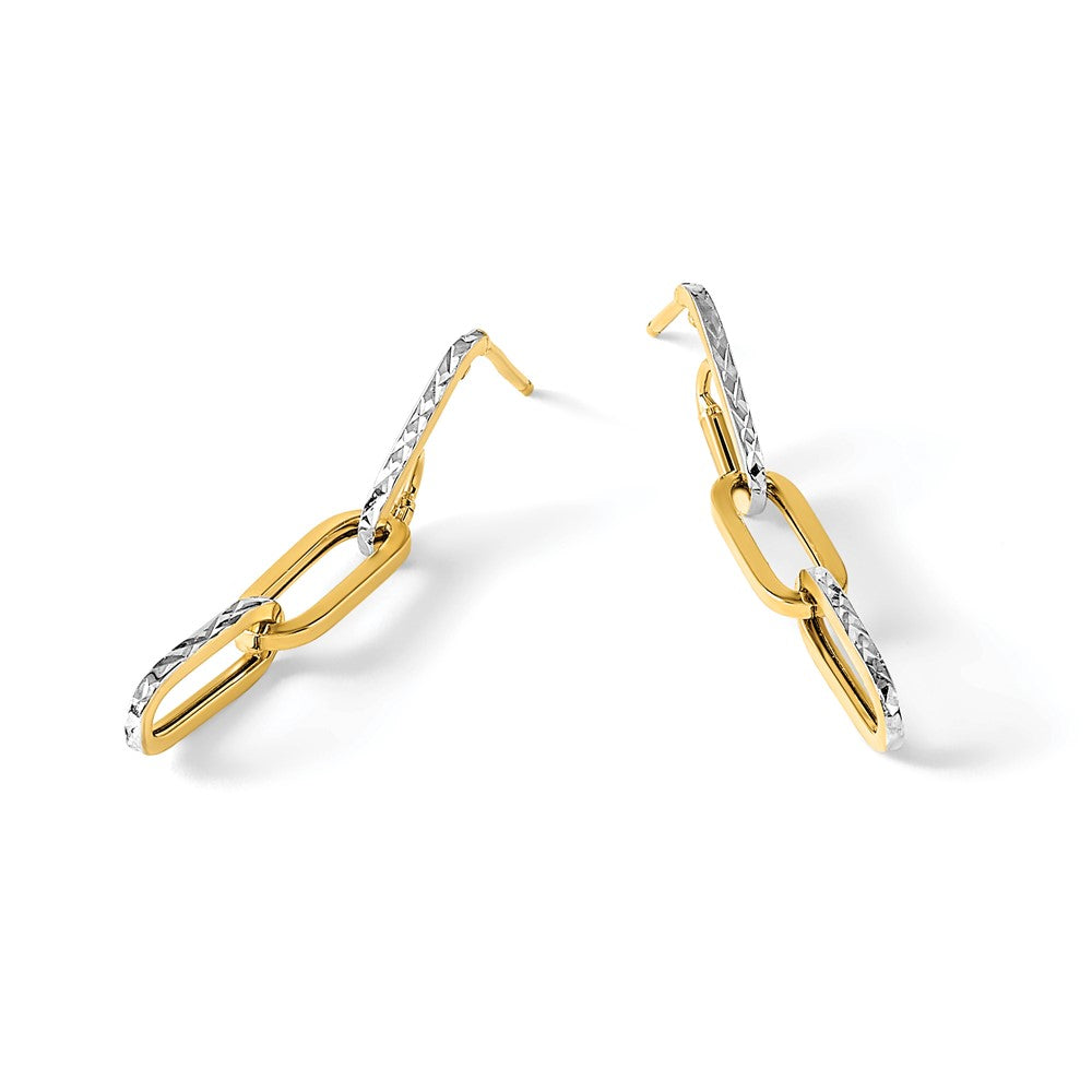 14K with White Rhodium Pol and Diamond-cut Link Dangle Earrings