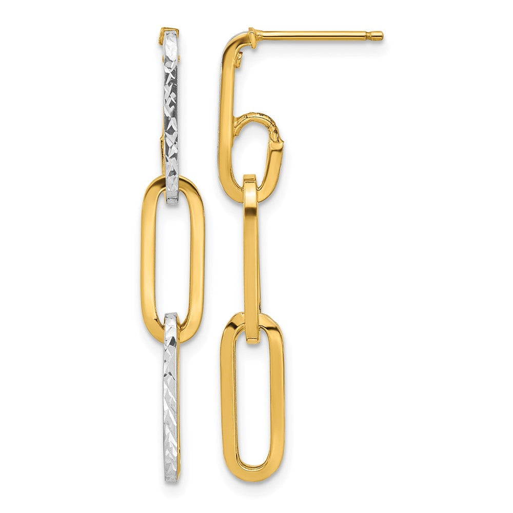 14K with White Rhodium Pol and Diamond-cut Link Dangle Earrings