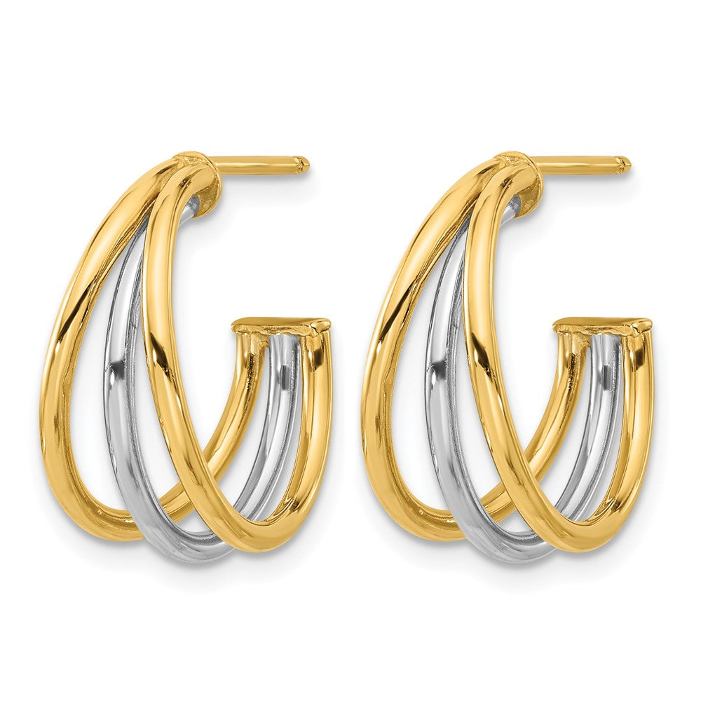 14K with Rhodium Polished Hoop Post Earrings