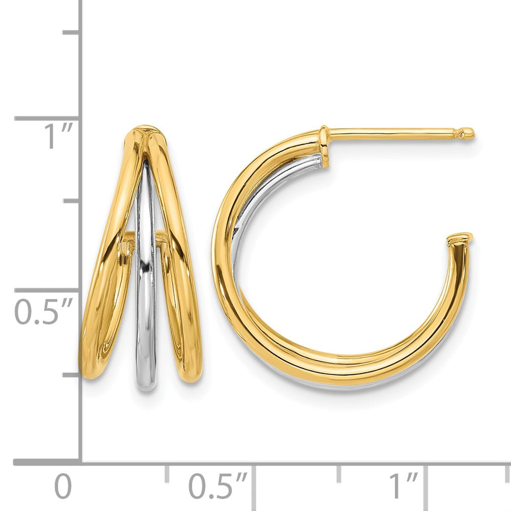 14K with Rhodium Polished Hoop Post Earrings