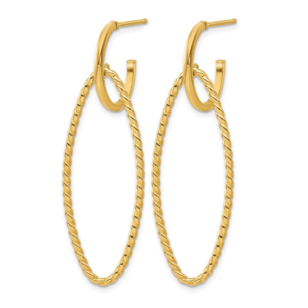 14K Polished and Twist Dangle Oval J-Hoop Earrings