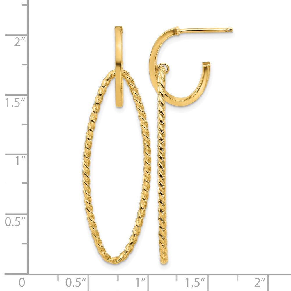 14K Polished and Twist Dangle Oval J-Hoop Earrings