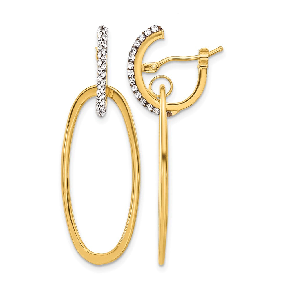 14K Polished Crystal Oval Hoop Earrings
