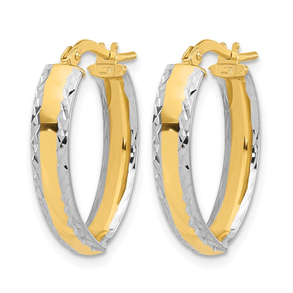 14K and White Rhodium Polished and Diamond-cut In/Out Hoop Earring