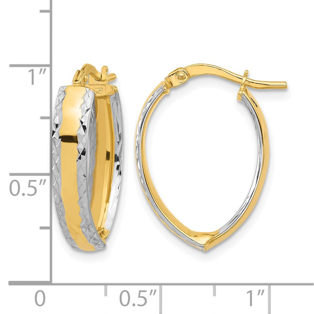 14K and White Rhodium Polished and Diamond-cut In/Out Hoop Earring