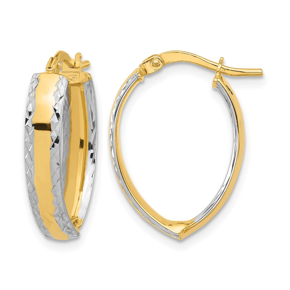 14K and White Rhodium Polished and Diamond-cut In/Out Hoop Earring