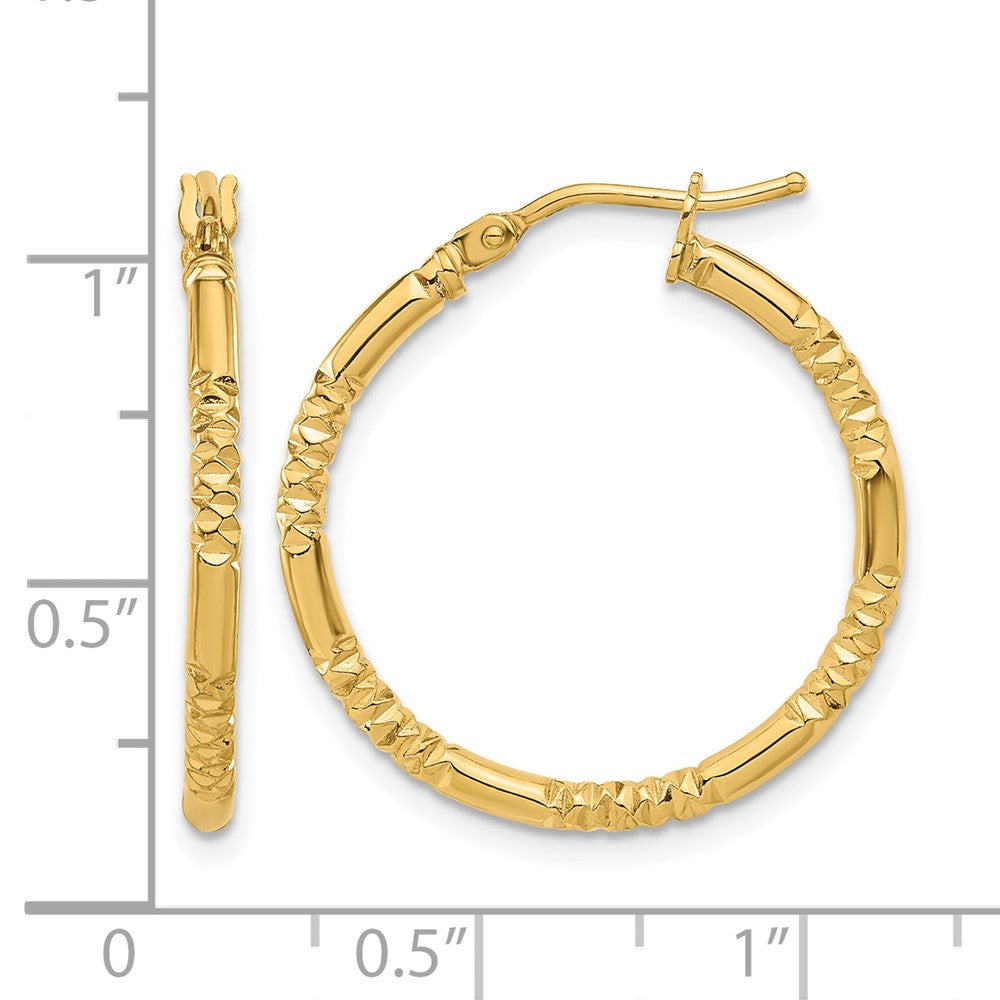 14K Polished and Textured Hoop Earrings
