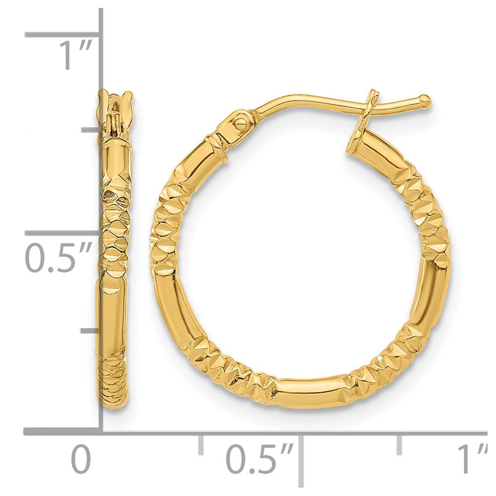 14K Polished and Textured Hoop Earrings