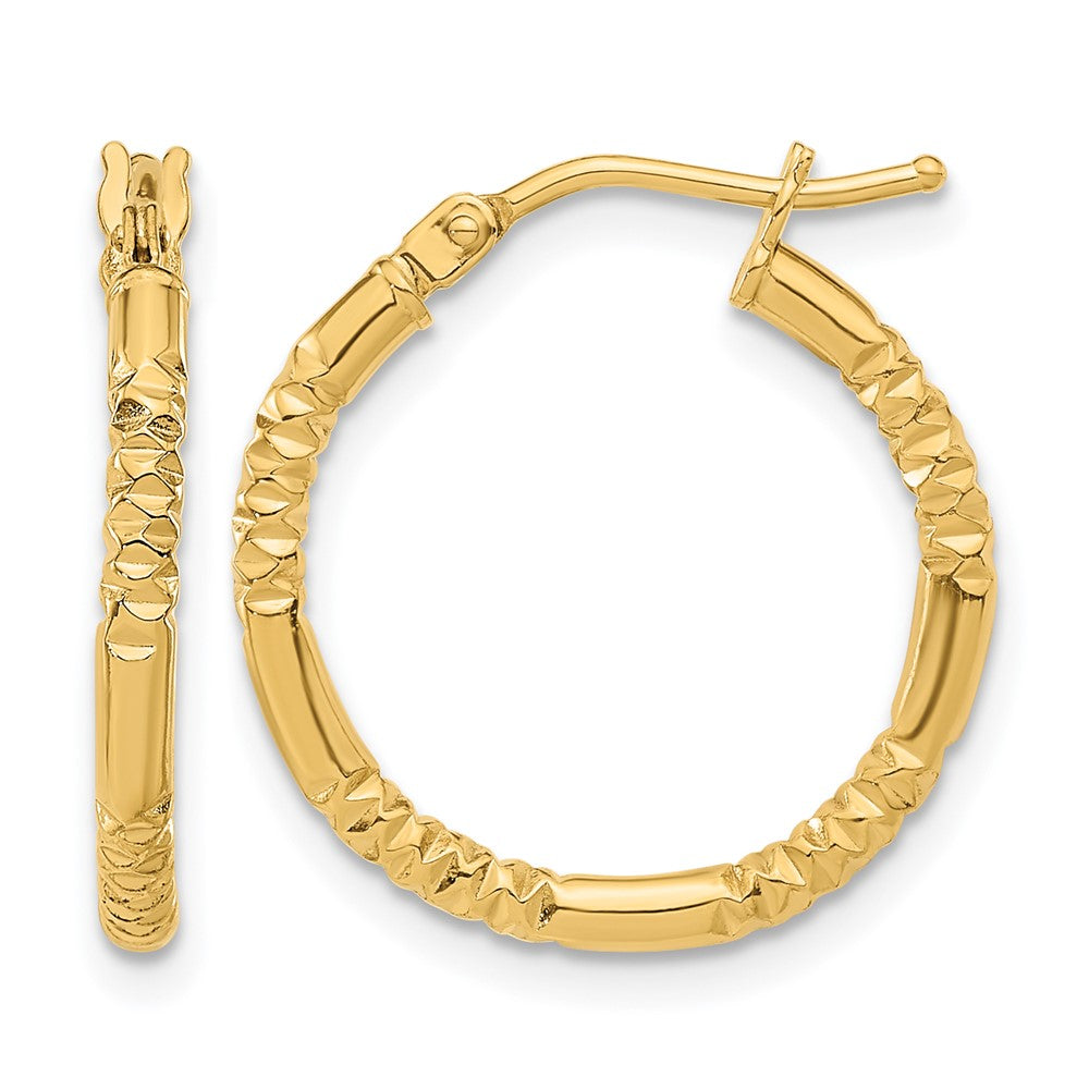 14K Polished and Textured Hoop Earrings