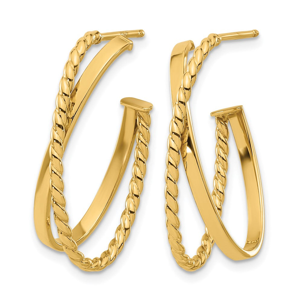 14K Polished and Twist J-Hoop Post Earrings