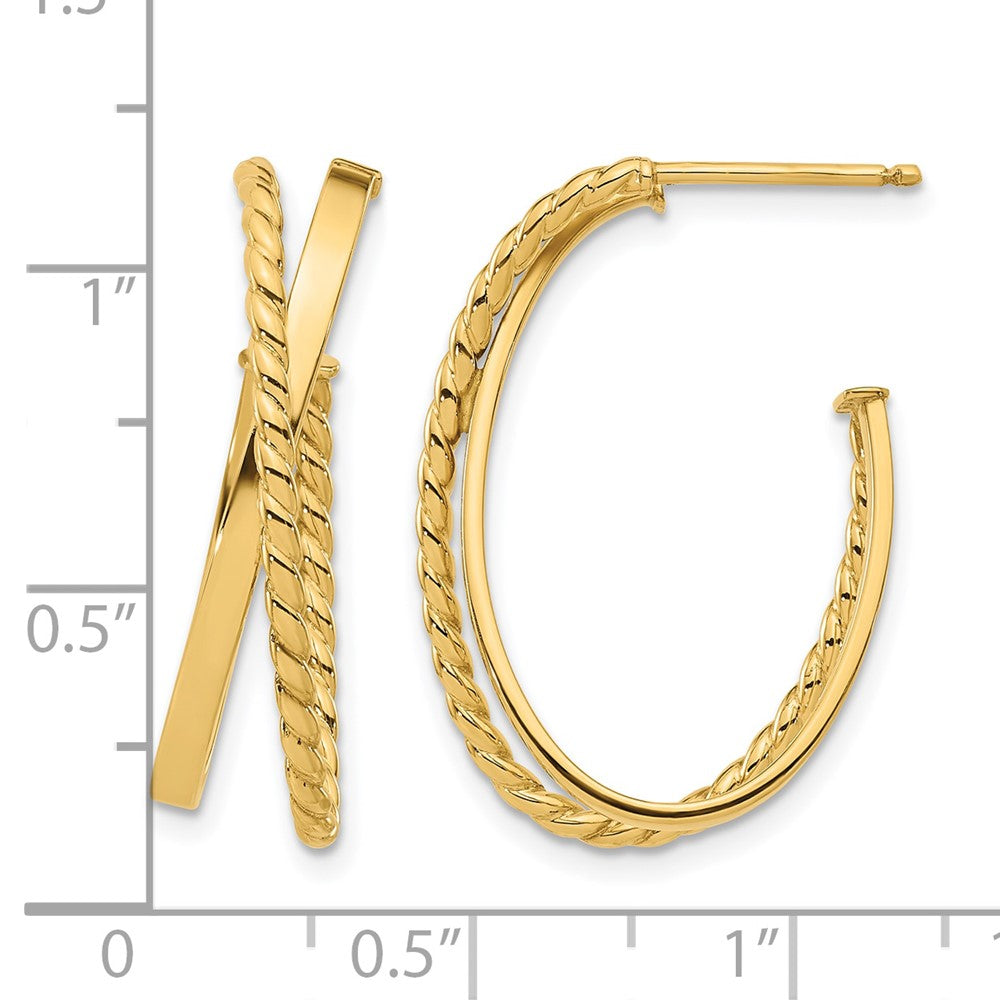 14K Polished and Twist J-Hoop Post Earrings