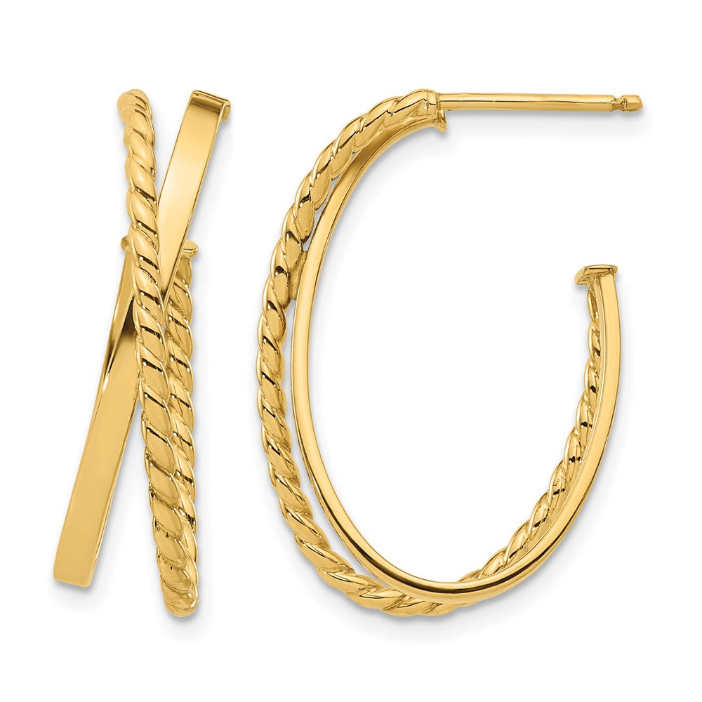 14K Polished and Twist J-Hoop Post Earrings