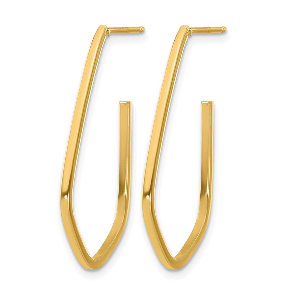 14K Polished Geometric Shaped J-Hoop Post Earrings