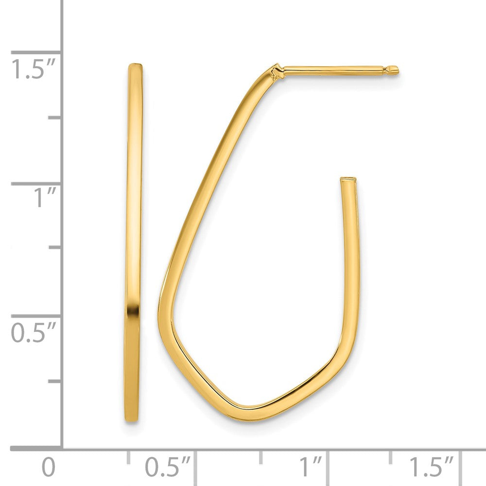 14K Polished Geometric Shaped J-Hoop Post Earrings