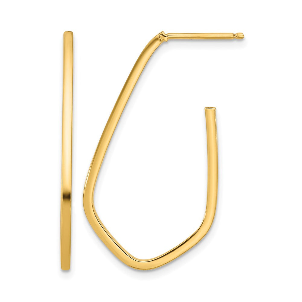 14K Polished Geometric Shaped J-Hoop Post Earrings