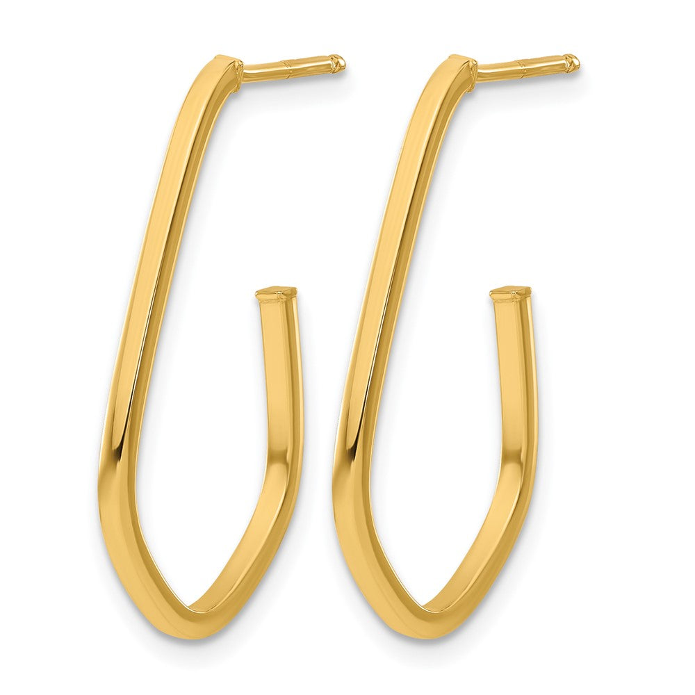 14K Polished Geometric Shaped J-Hoop Post Earrings
