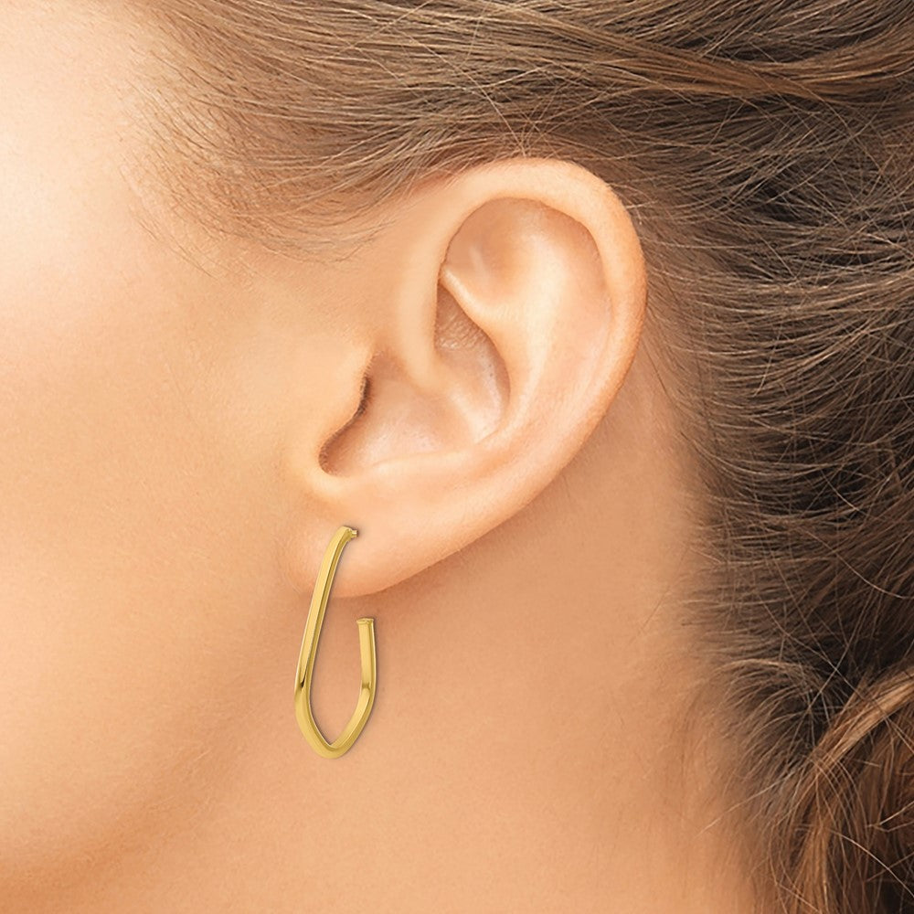 14K Polished Geometric Shaped J-Hoop Post Earrings