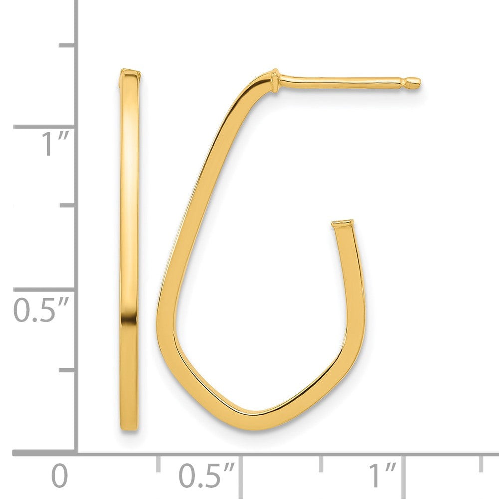 14K Polished Geometric Shaped J-Hoop Post Earrings