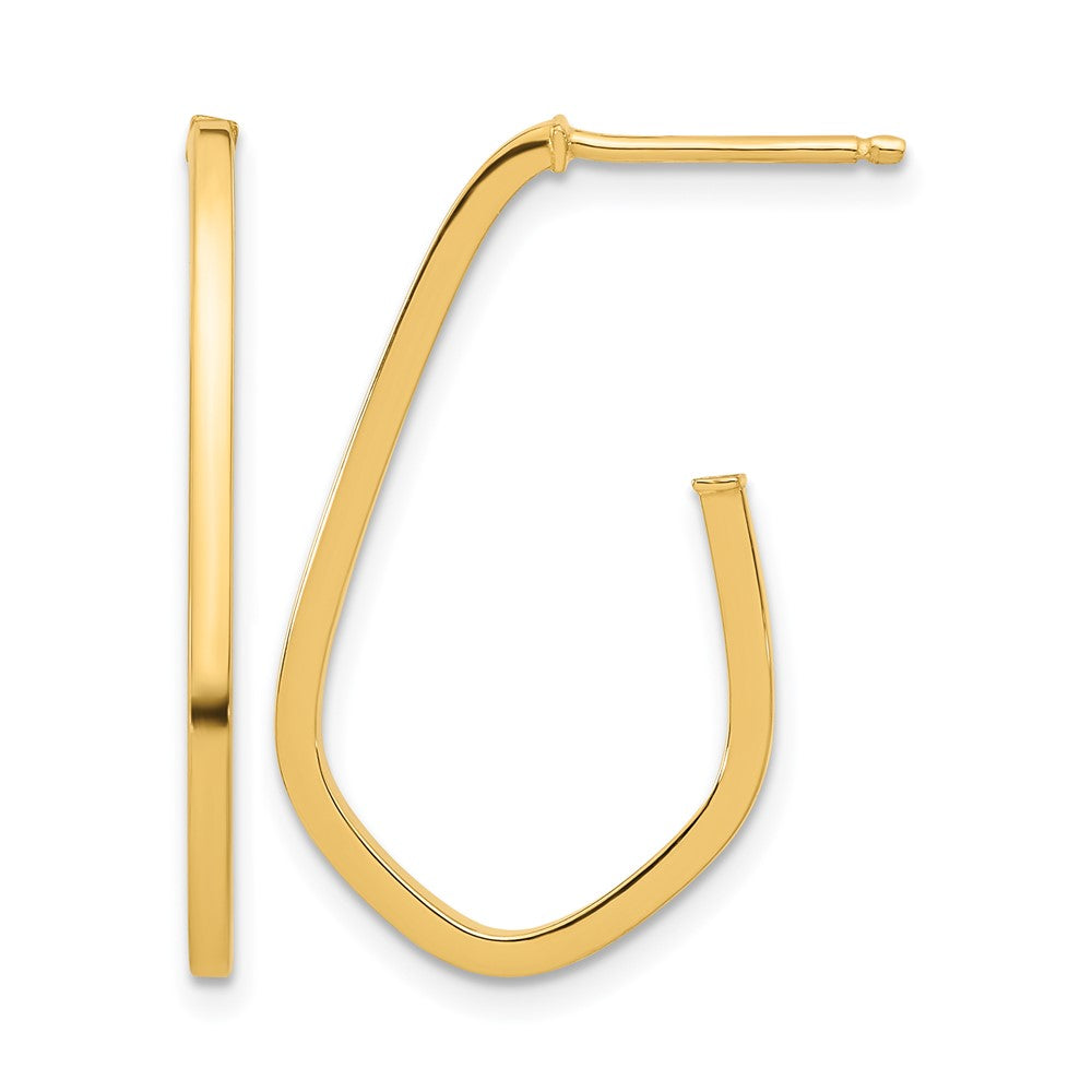 14K Polished Geometric Shaped J-Hoop Post Earrings