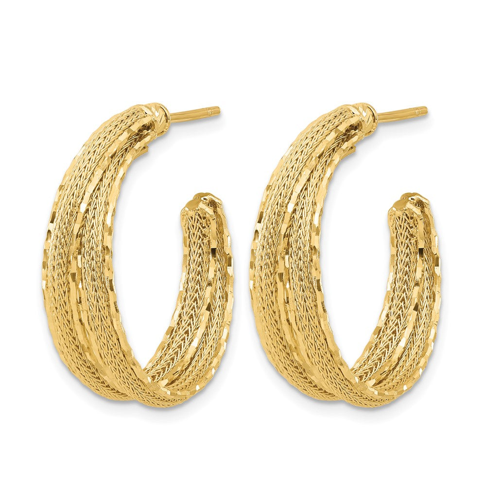 14K Diamond-cut and Textured Post Hoop Earrings