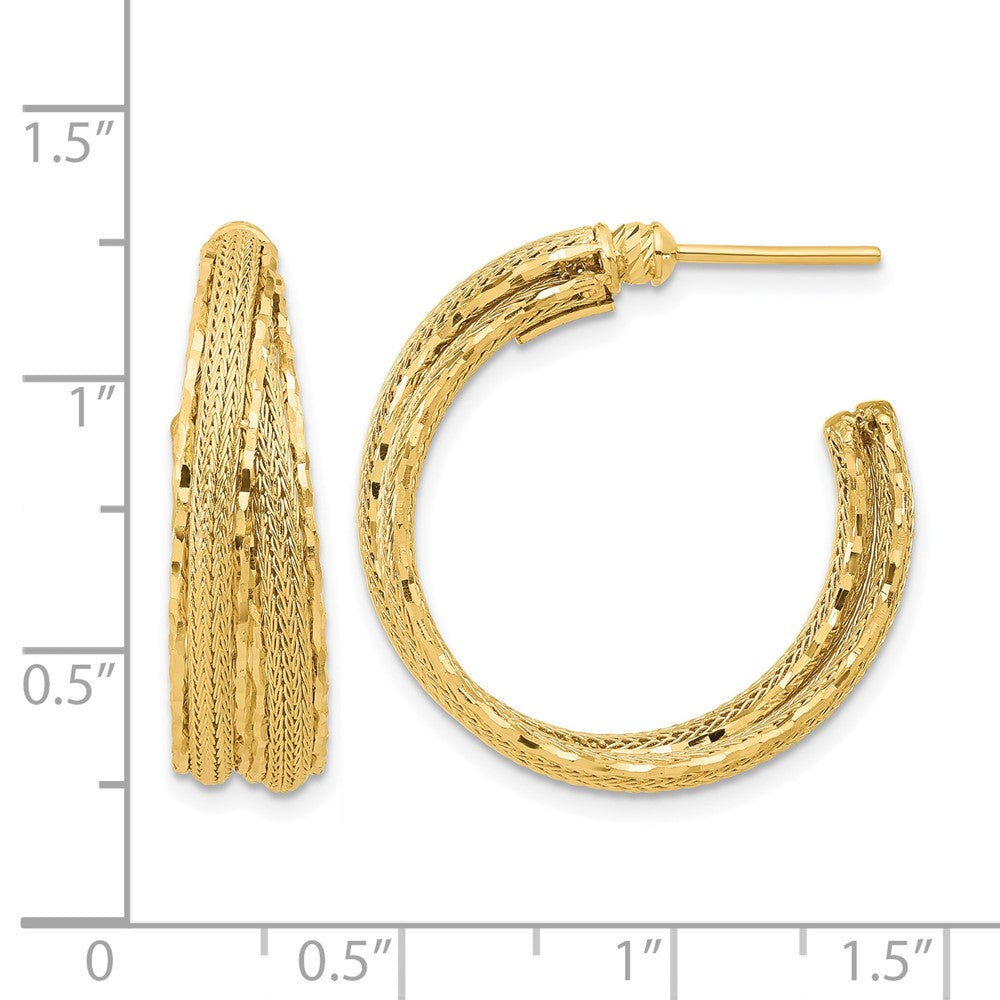 14K Diamond-cut and Textured Post Hoop Earrings