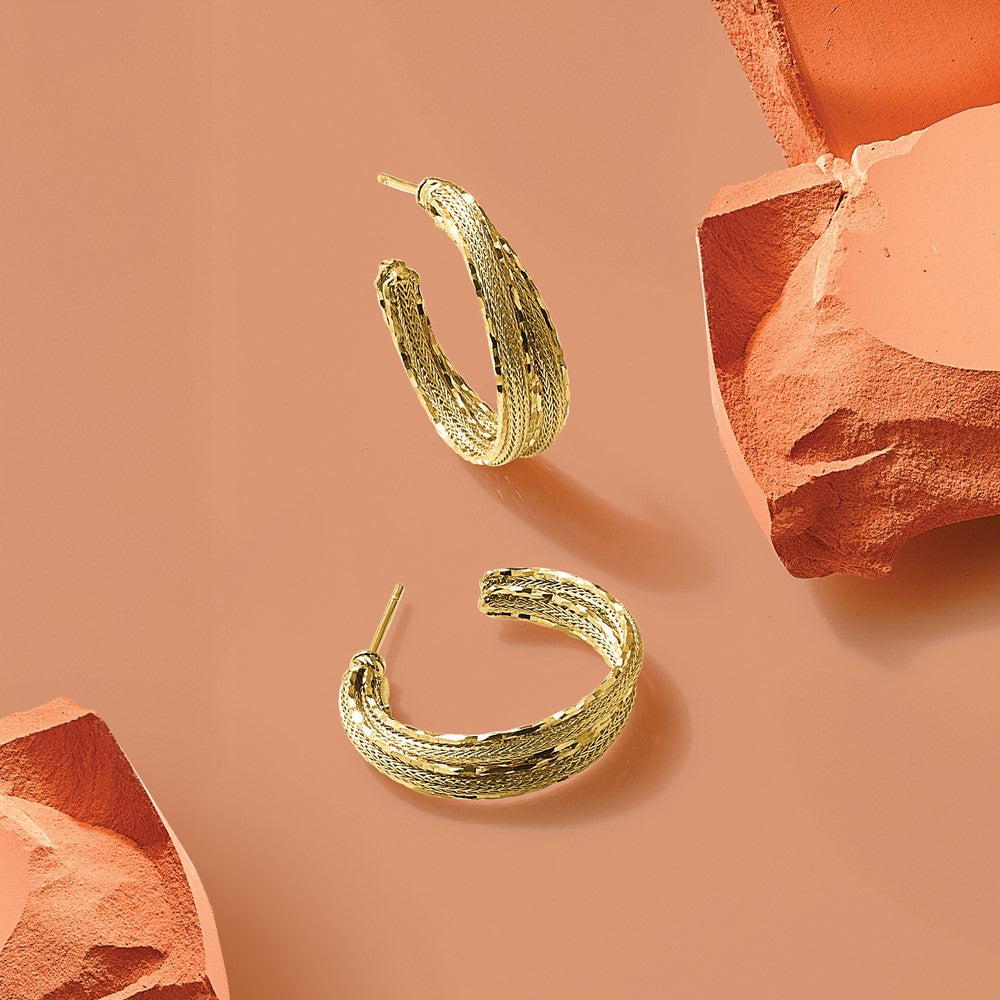 14K Diamond-cut and Textured Post Hoop Earrings