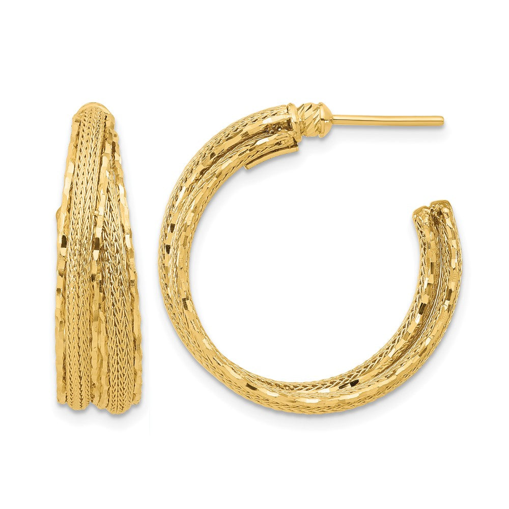 14K Diamond-cut and Textured Post Hoop Earrings