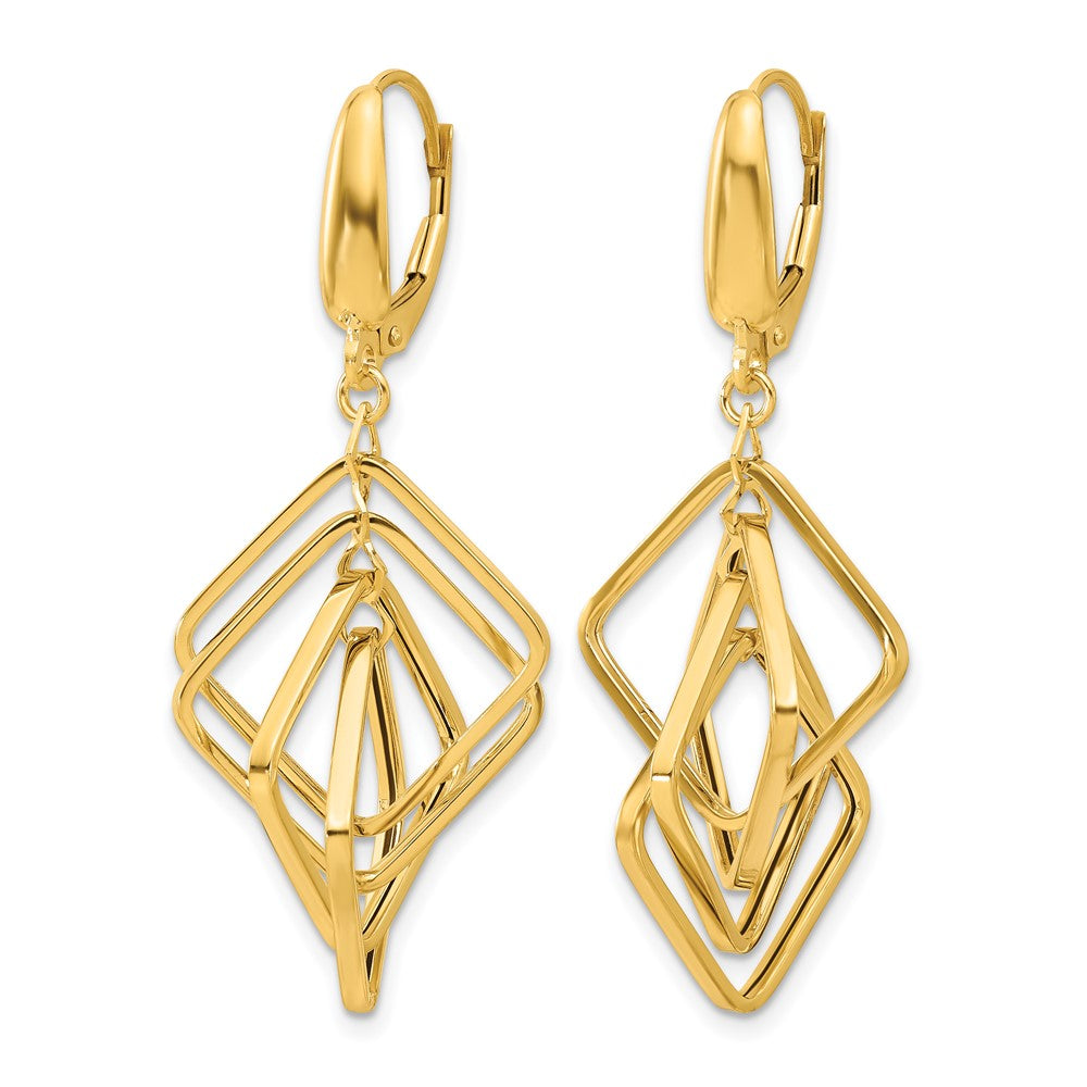 14K Polished Squares Dangle Earrings