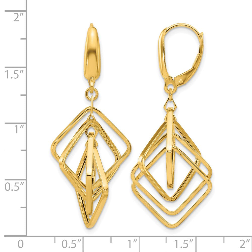 14K Polished Squares Dangle Earrings