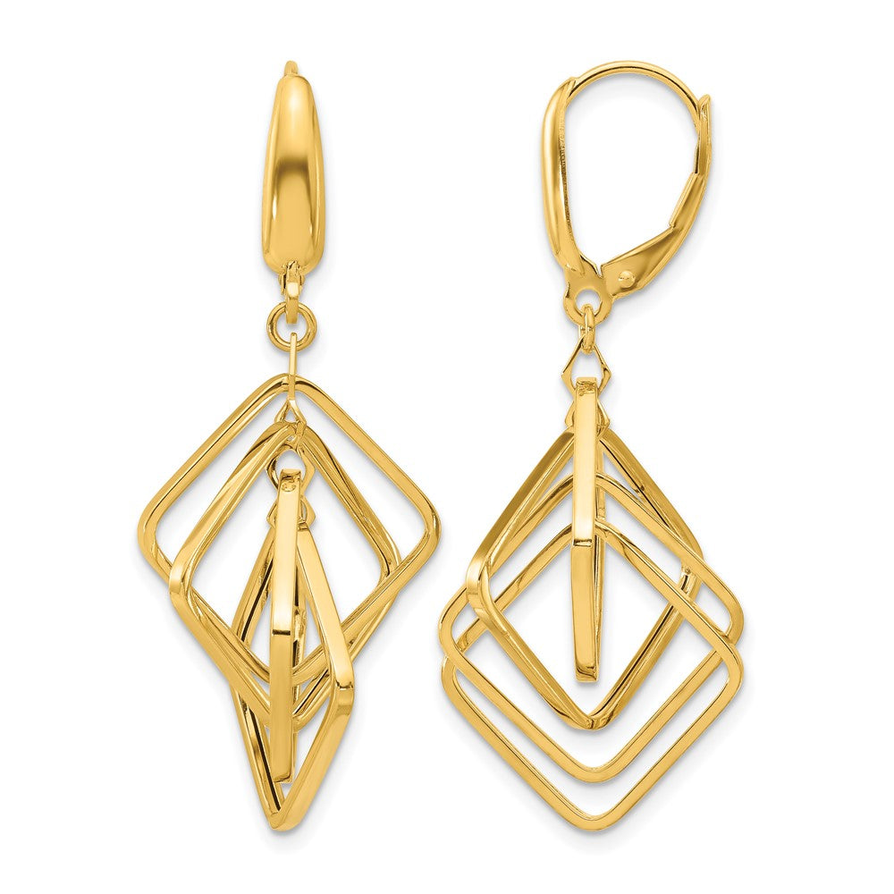 14K Polished Squares Dangle Earrings