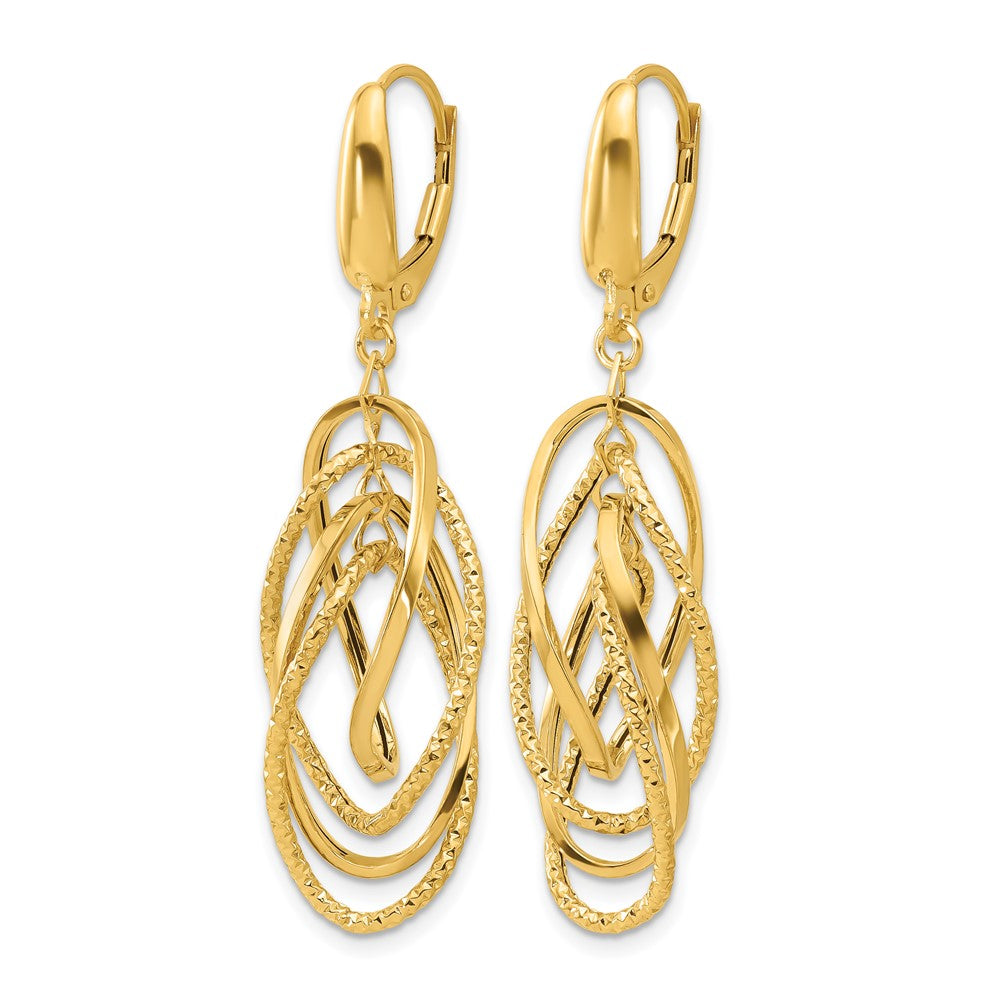 14K Polished and Textured Ovals Dangle Earrings
