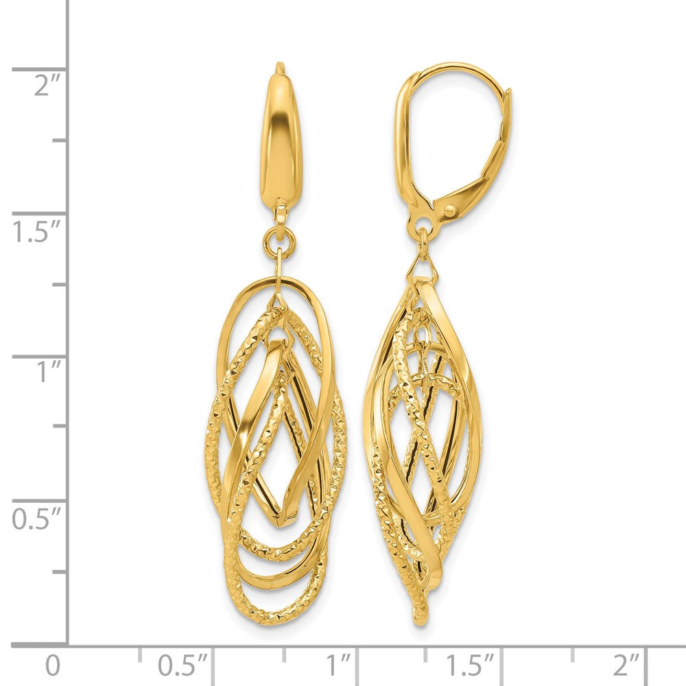 14K Polished and Textured Ovals Dangle Earrings