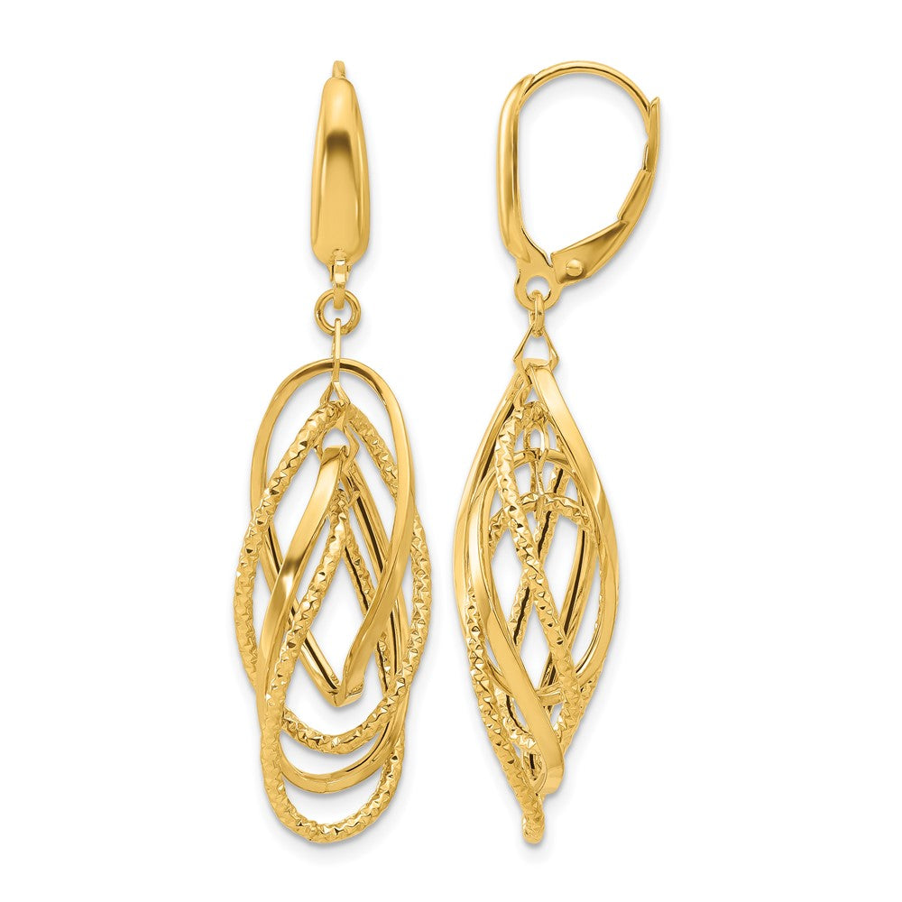 14K Polished and Textured Ovals Dangle Earrings