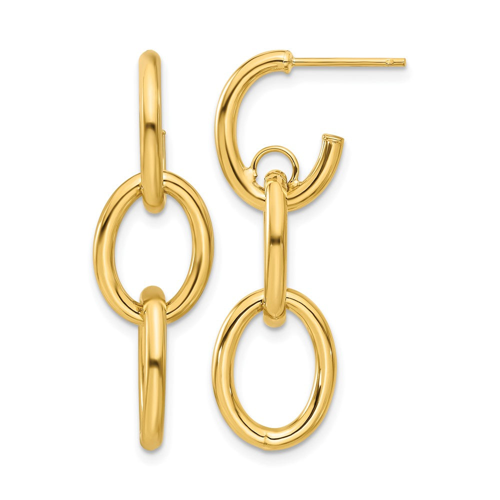 14K Polished Double Round Dangle Post Earrings