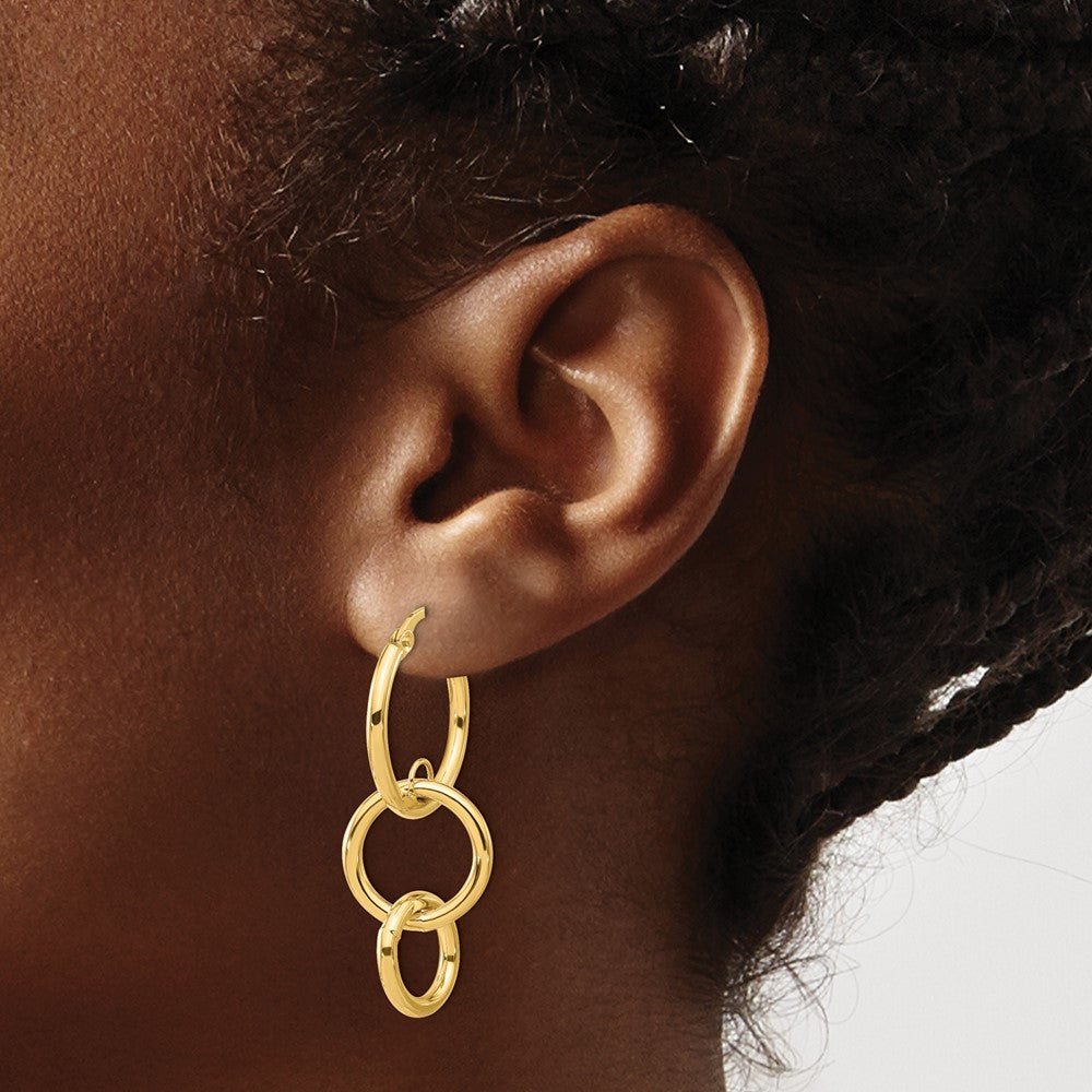 14K Polished Double Round Hoop Earrings