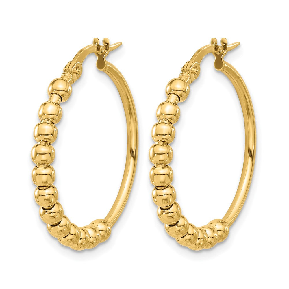 14K Polished Beaded Hoop Earrings