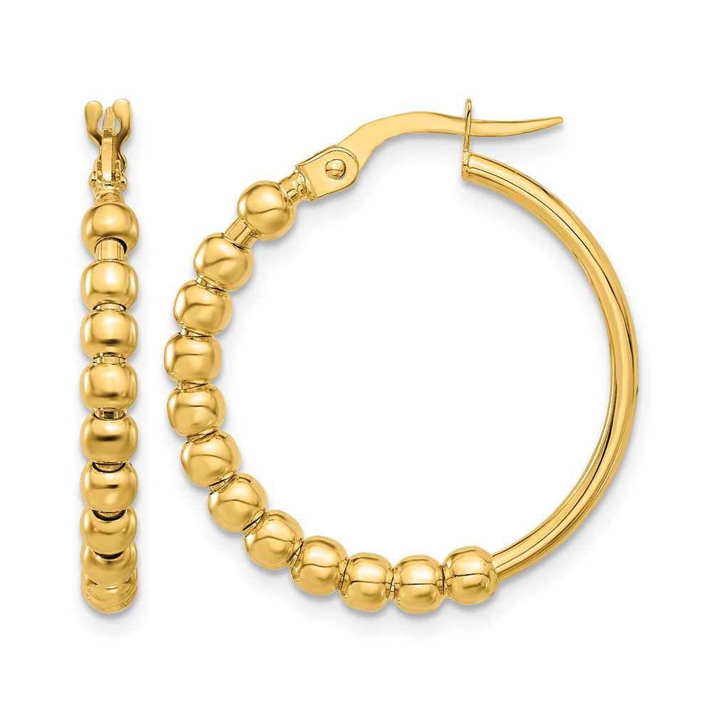14K Polished Beaded Hoop Earrings